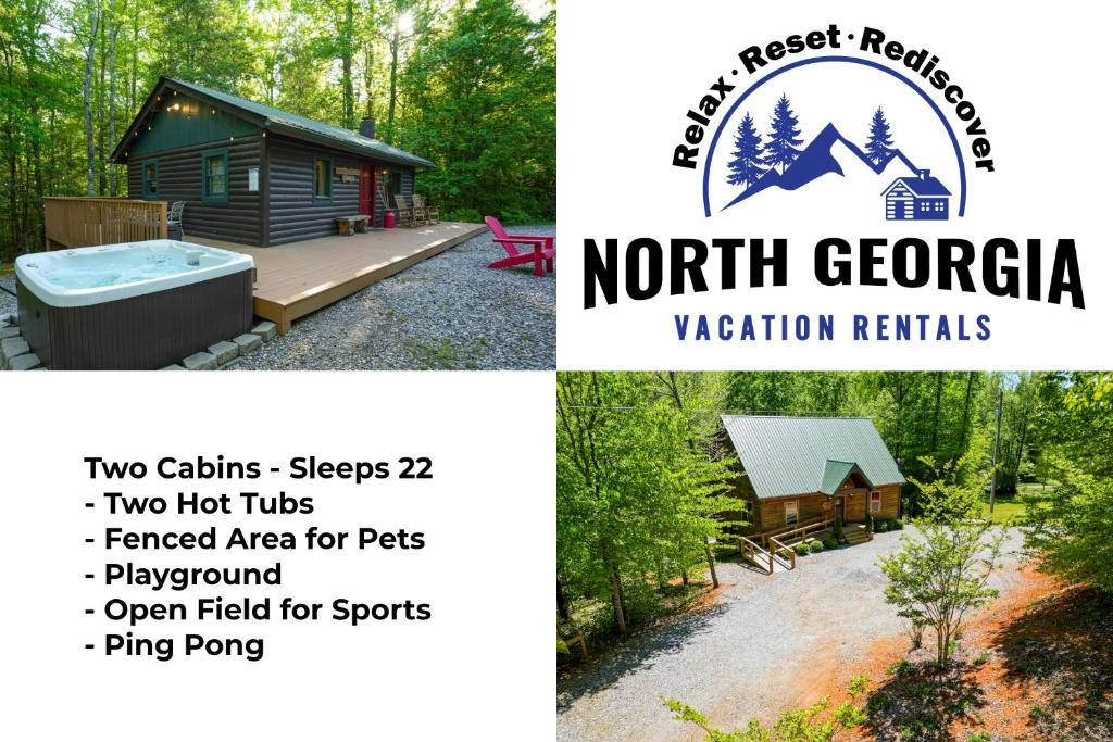 New Listing! Two Cabins with Hot Tubs, Playground, Sleeps 22